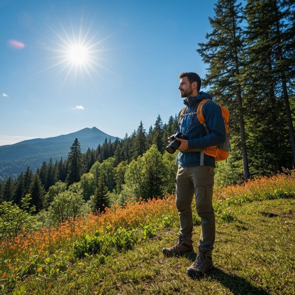 Man recording a travel memory